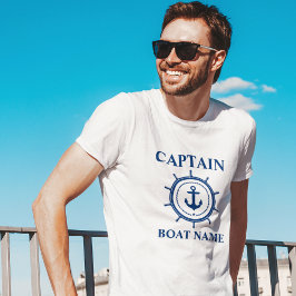 Camiseta Capitão Boat Name Anchor Rope Helm Náutico