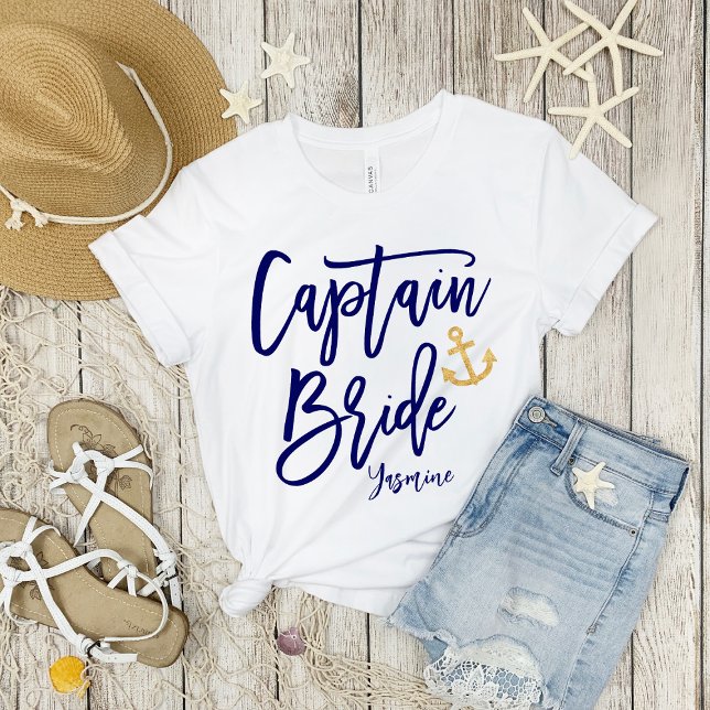 Camiseta Capitão Bride | Caligrafia Azul Moderna (Criador carregado)