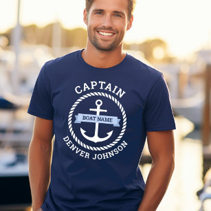 Camiseta Capitão corda de ancoragem nome do barco na faixa
