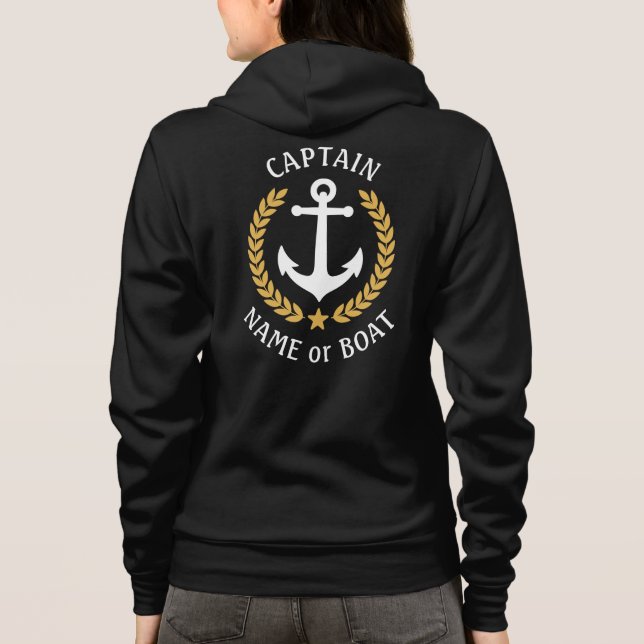 Camiseta Capitão de Âncora Náutica ou Nome do Barco Dourado (Verso)