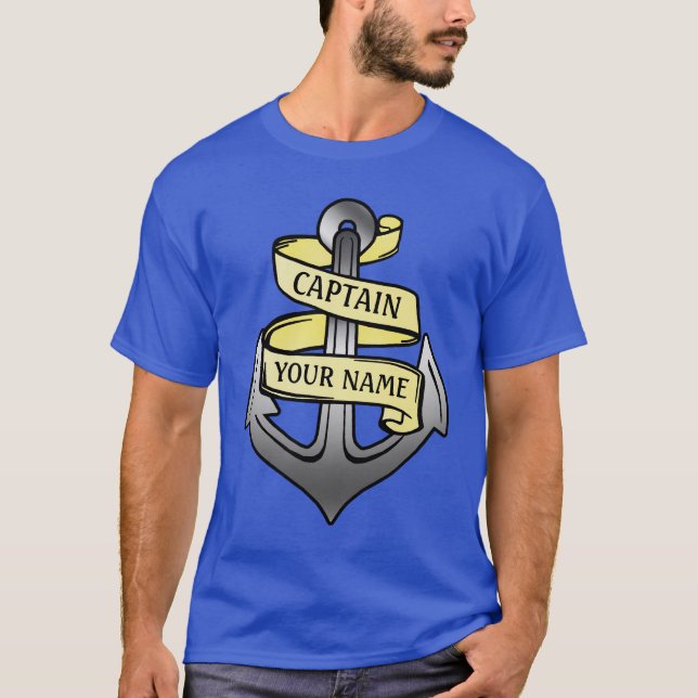 Camiseta Capitão de navio customizável sua âncora conhecida (Frente)