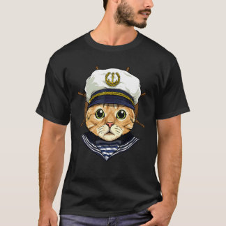 Camiseta Capitão do barco Gato Velejador Amante dos proprie