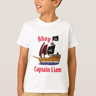 Camiseta Capitão do Navio Pirata Ahoy Nome Personalizado