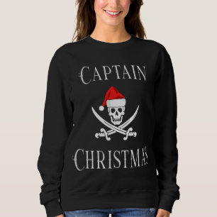 Camiseta Capitão Feriado Natal Pirata Skull Santa Hat B