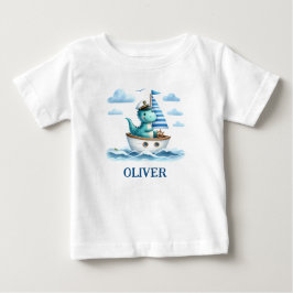 Camiseta Capitão Náutico de Dinossauro Fofo Personalizado