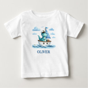 Camiseta Capitão Náutico de Dinossauro Fofo Personalizado