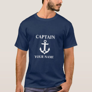 Camiseta Capitão náutico Nome Âncora Estrela Azul