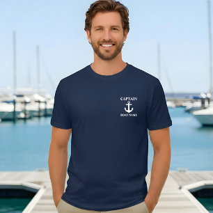 Camiseta Capitão Náutico Nome do Barco Anchor Blue T Shirt 