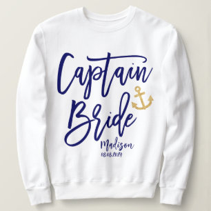 Camiseta Capitão Noiva Azul Caligrafia Moderna