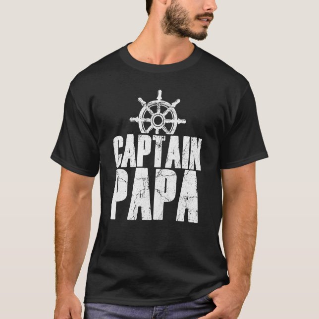 Camiseta Capitão Papa barco a motor barco a vela barco a ve (Frente)
