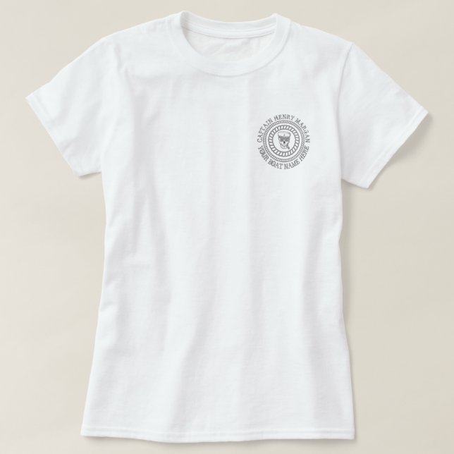Camiseta Capitão personalizado e âncora de nome de barco (Frente do Design)