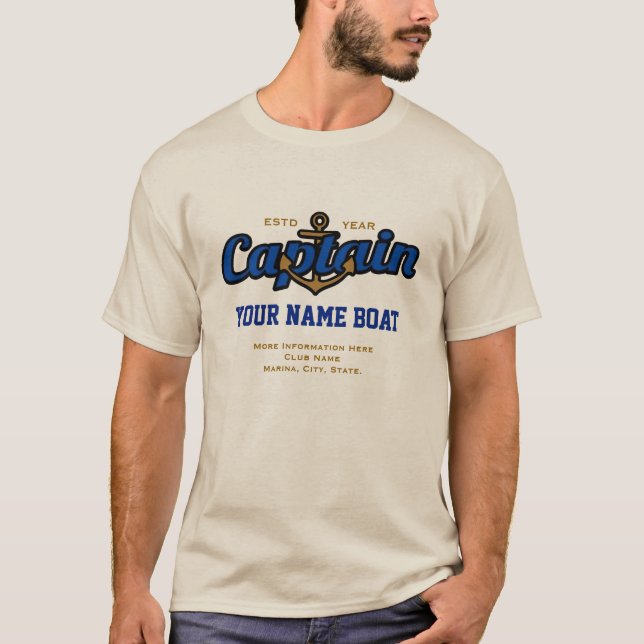 Camiseta Capitão personalizado Nome Barco Ano e mais (Frente)