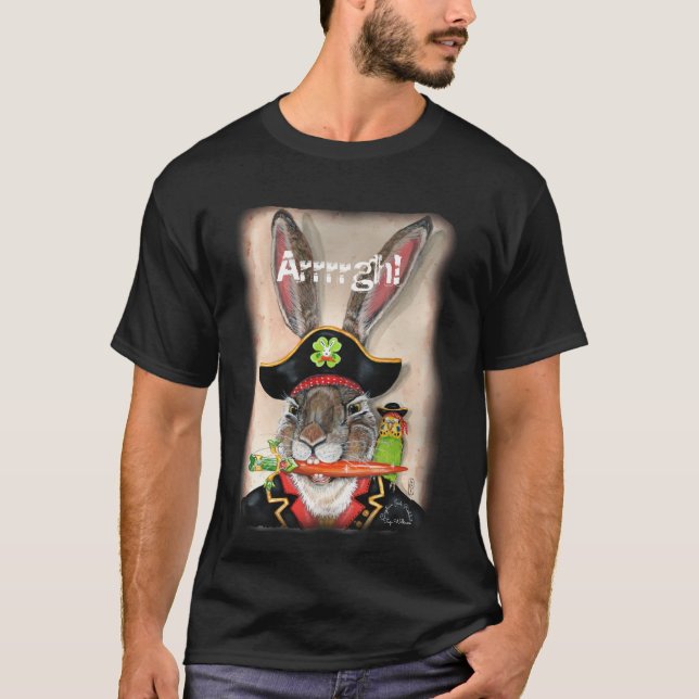 Camiseta Capitão Pirata Jack Rabbit Parakeet Animal Mens (Frente)