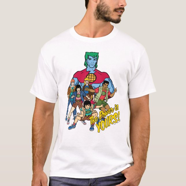 Camiseta Capitão Planet Group Graphic - O Poder É Seu! (Frente)
