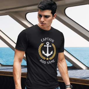 Camiseta Capitão Seu Nome De Barco Ancora Dourada Laurel B