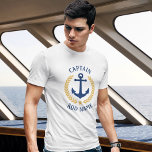 Camiseta Capitão Seu Nome De Barco Ancora Dourada Laurel Wh<br><div class="desc">Uma âncora náutica,  folhas de ouro e uma estrela dourada desenhada por medida,  com a classificação Capitão ou outro título e o Nome Personalizado ou Nome do Barco num T-Shirt Branco. Faz um presente de excelente.</div>