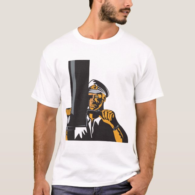 Camiseta Capitão Submarino Náutico Usando Periscópio (Frente)