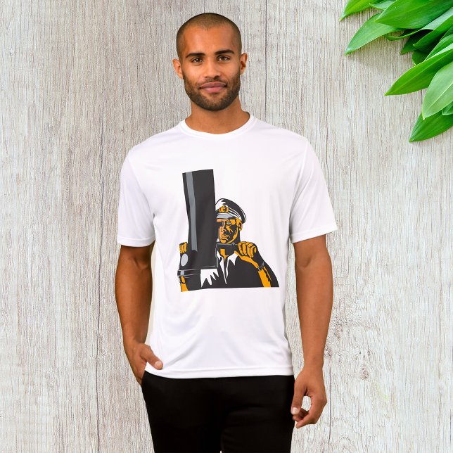 Camiseta Capitão Submarino Náutico Usando Periscópio (Criador carregado)