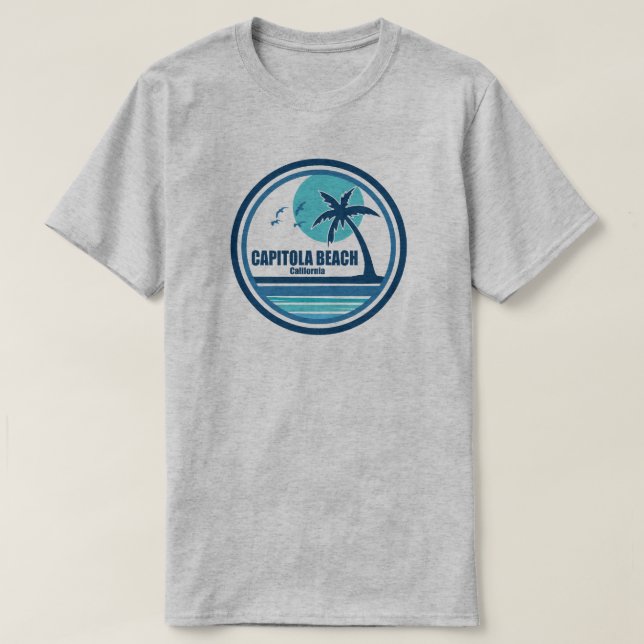 Camiseta Capitola Beach California Palm Tree Birds (Frente do Design)