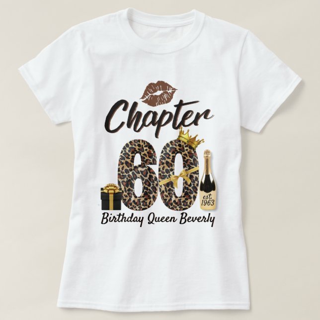 Camiseta Capítulo 60 Leopard Print 70 Birthday Queen Dourad (Frente do Design)