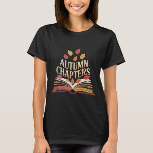 Camiseta Capítulos de Outono Folhas Caindo Amante de Livros