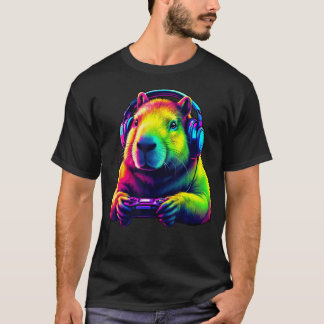 Camiseta Capivara Aquarela Jogos de Vídeo Divertidos Capiva