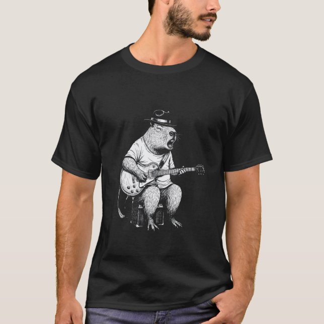 Camiseta Capivara Cantando Tocando Violão Gráficos Divertid (Frente)