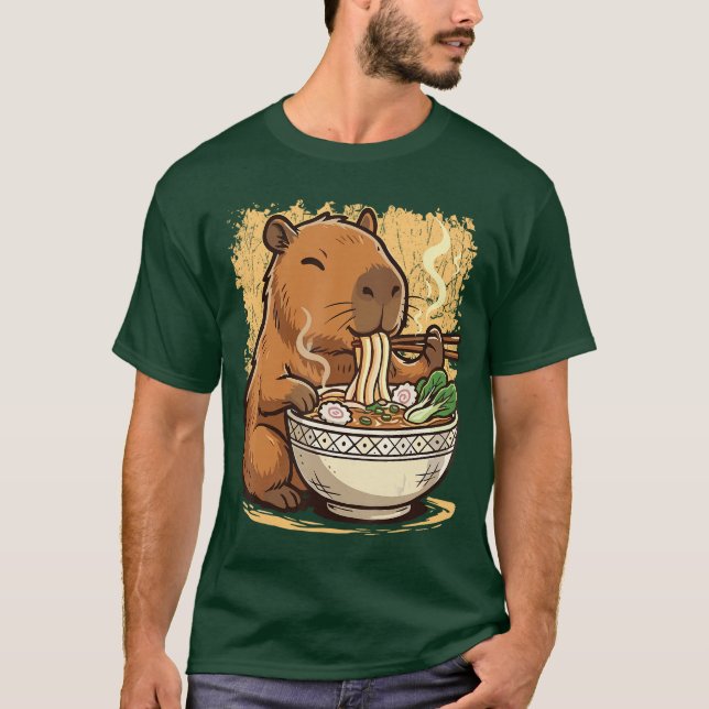 Camiseta Capivara Comendo Macarrão Ramen (Frente)