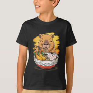 Camiseta Capivara Comendo Macarrão Ramen Amante Engraçado K