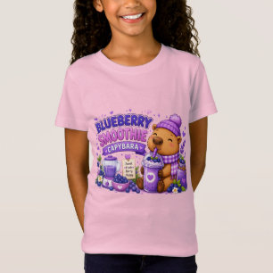Camiseta Capivara de Smoothie de Mirtilo Capivara Kawaii