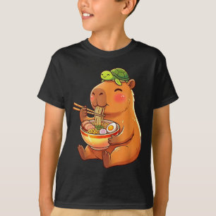 Camiseta Capivara e tartaruga fofa mochila ramen kawaii