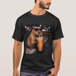 Camiseta Capivara engraçada bebendo café gelado amante de a
