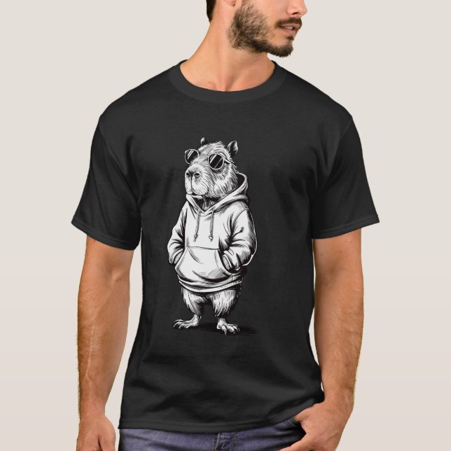 Camiseta Capivara Engraçada Com Óculos De Sol Brancos, Capy (Frente)