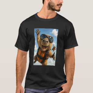 Camiseta Capivara Engraçada Fazendo Paraquedismo Amante de