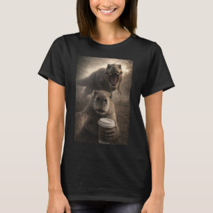 Camiseta Capivara Engraçada Fazendo Selfie com T-Rex Dinoss