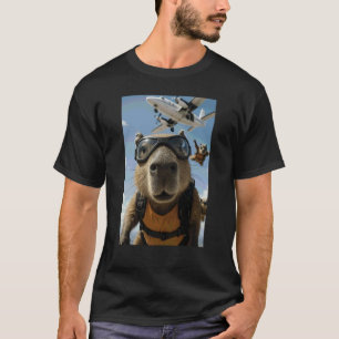 Camiseta Capivara Engraçada Pulando de Paraquedas Amante de