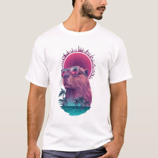 Camiseta Capivara Estética Vaporwave Vibração de Verão Arte