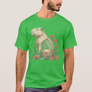 Camiseta Capivara Floral Esqueleto Flor Animal retrô