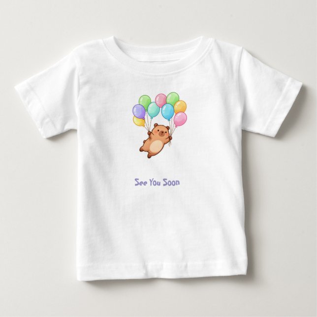 Camiseta Capivara Fofa com Balões – Até Breve (Frente)