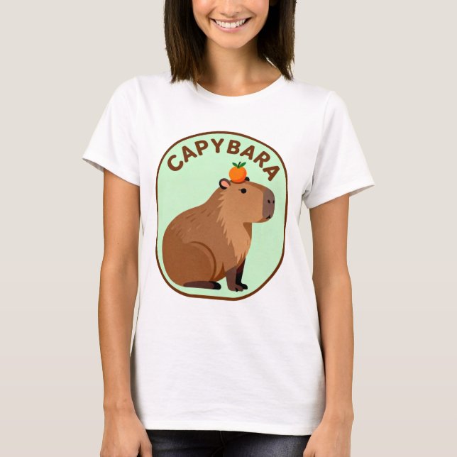 Camiseta Capivara Fofa com Laranja na Cabeça Animal Engraça (Frente)
