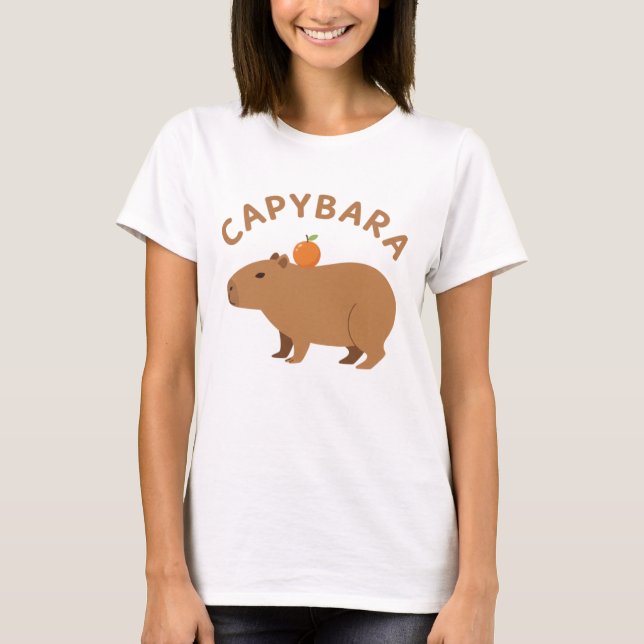 Camiseta Capivara Fofa Com Laranja Na Cabeça Meme Minimalis (Frente)