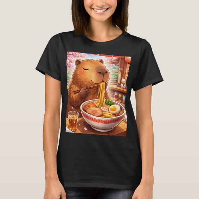 Camiseta Capivara fofa comendo Ramen (Frente)