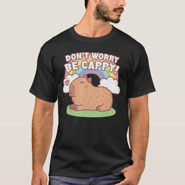 Camiseta Capivara Fofa e Arco-íris Não se Preocupe Seja Cap (Frente)