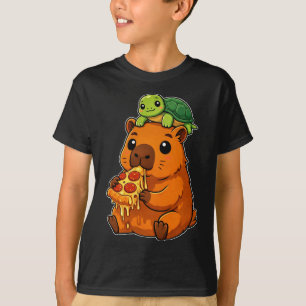Camiseta Capivara Fofa e Divertida Comendo Pizza com Tartar