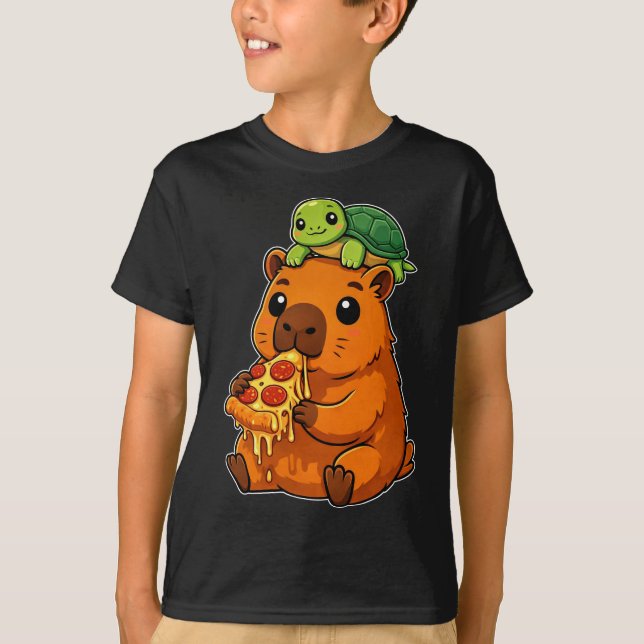 Camiseta Capivara Fofa e Divertida Comendo Pizza com Tartar (Frente)