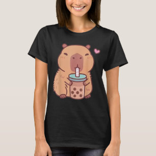 Camiseta Capivara Fofa Kawaii Anime Bebendo Bubble Tea