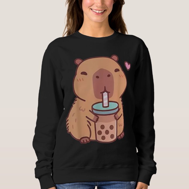 Camiseta Capivara Fofa Kawaii Anime Bebendo Chá Bubble (Frente)
