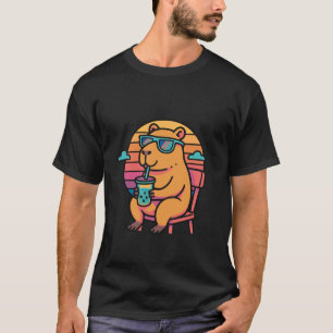 Camiseta Capivara Fofa Legal Retro Vaporwave 80s Pôr do Sol