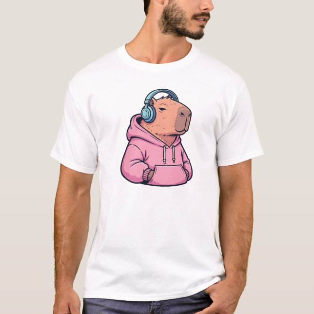 Camiseta Capivara Fofo de Estilo Retrô com Capuz de Cartoon (Frente)