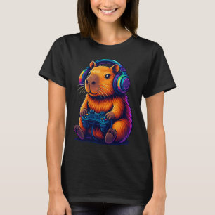 Camiseta Capivara Gamer Fofa — com Fone de Ouvido e Control